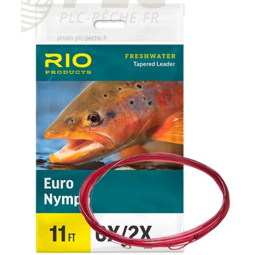 Bas de Ligne RIO Euro Nymph 11' 0X/2X Départ Marron Pointe Jaune/Rose